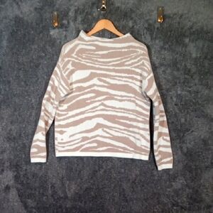 Ost Beige and White Knit Sweater Long Sleeve High Neck Womens Small